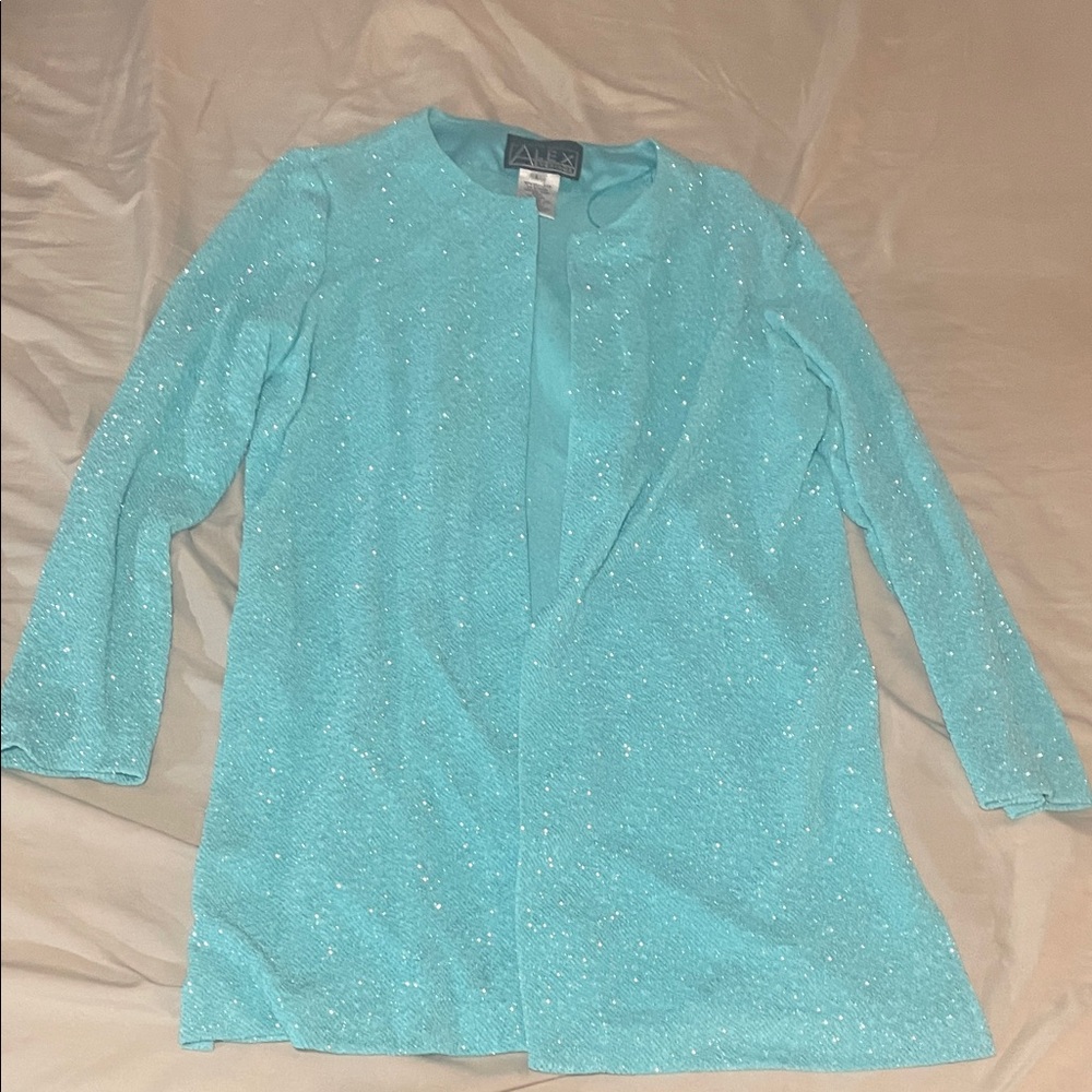 Alex Evenings Turquoise Glitter Cardigan